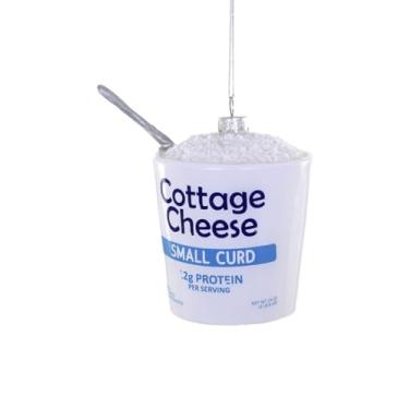 Imagem de The Bridge Collection Enfeite de queijo cottage de vidro - enfeite de Natal para banheira de queijo cottage pequena de 7,6 cm - decoração de férias com tema alimentar