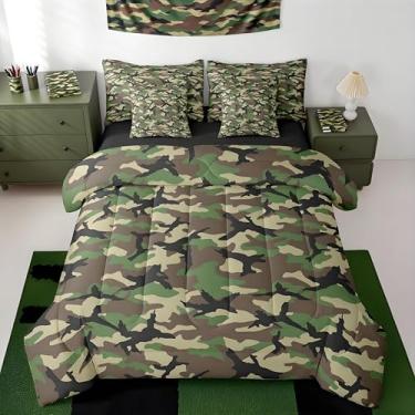 Imagem de Conjunto de edredom camuflado com 7 peças, solteiro, camuflagem, para crianças, meninos, meninas, estilo militar, decoração de quarto, verde Amry, preto, respirável, macio e leve
