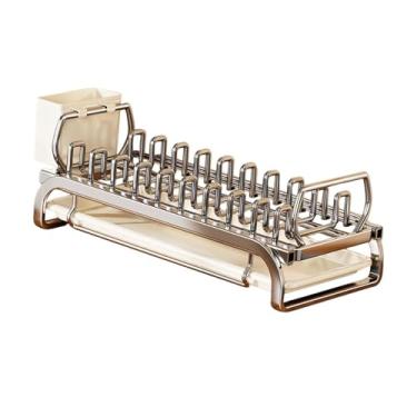 Imagem de IEUDNS Escorredor de pratos com suporte para utensílios, suporte para pratos, escorredor multifuncional para organização de pratos e bancadas de cozinha, L