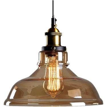 Imagem de Luminária de Teto Vintage Pendente para Lâmpadas Fio e Canopla Pretos, Bocal E27 e Vidro (280 Amber Bocal Golden Rosé)