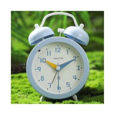 Imagem de Despertador azul bonito analógico despertador para quarto decoração de casa despertador operado por bateria despertador multifuncional despertador analógico