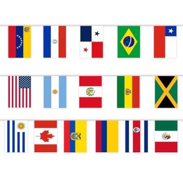 Imagem de YOFANUP Bandeiras da Copa América 2024, decorações da Copa América, bandeiras do mundo, faixa de bandeira de corda de 16 países, dupla face, ótimo para decorações de festa da Copa América em pub,