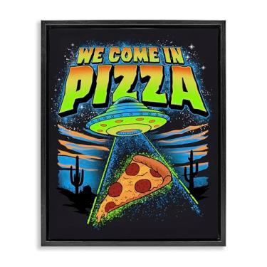 Imagem de Stupell Industries We Come In Pizza Aliens Black Framed Floater Canvas Wall Art Design por Jedco Brands, Inc., 21 x 17