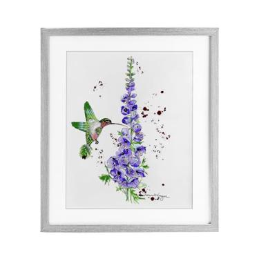 Imagem de Stupell Industries Impressão emoldurada Delphiniums and beija-flor cinza design sob vidro por Susan Lugar, 16 x 13