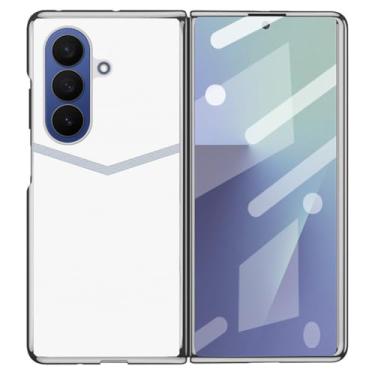Imagem de LYJSMGZ Capa de couro para Samsung Galaxy Z Fold 7, capa de telefone fina com design de linha, protetor de tela masculina e feminina, capa de negócios elegante, branca, dobra 7
