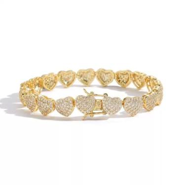 Imagem de Pulseira de moissanite para decoração de moda feminina, pulseira de coração romano de ouro 18K adequada para esposas, mães e amigas, pulseira de tênis, presente de feriado, 8inch, Ouro, Sem Pedra