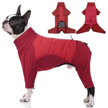 Imagem de BRKURLEG Casaco de inverno para cães de corpo inteiro quente pulôver de lã, jaqueta de cachorro coberta com quatro pernas à prova de vento para cães pequenos a grandes, roupa de neve para cães de gola