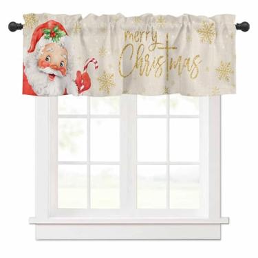 Imagem de Cortina de sanefa vermelha de Papai Noel para janelas de cozinha, Merry Christmas, cortina de inverno, floco de neve, linho, tratamento de janela, sanefa para quarto/sala de estar/banheiro, 106 x 45