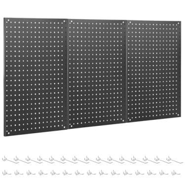 Imagem de ENJOYWOOD Pegboard, 3 peças de painéis de metal de 61 x 40 cm, kit organizador de parede modular preto com 30 ganchos, design de orifício de tamanho duplo para armazenamento de ferramentas domésticas