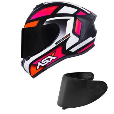 Imagem de Capacete ASX Draken Spirit Preto Rosa e Branco Mais Viseira Fumê - Axx