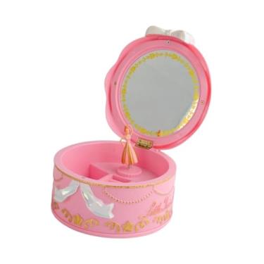 Imagem de MotiveTech Organizador de Joias Giratório para Bailarina, Caixa de Música, Decoração para Casa, Multiuso, com Espelho de Maquiagem, para Dormitório, Penteadeira, Rosa