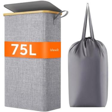 Imagem de Cesto de roupa suja Lifewit 75L Slim com tampa e bolsa removível cinza