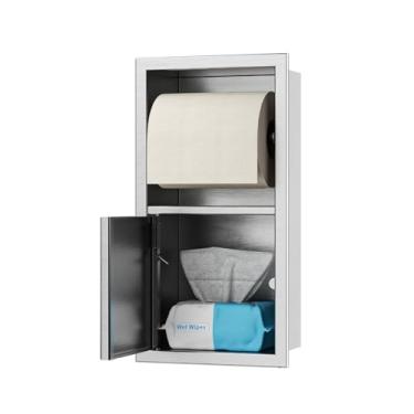 Imagem de Bernkot Suporte de papel higiênico, suporte de armazenamento de tampão oculto, suporte de papel higiênico de parede, nicho de vaso sanitário embutido para banheiro (escovado)