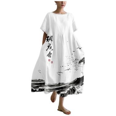 Imagem de Vestido casual MARSVOVO feminino, arte japonesa, preto, branco, tamanh