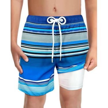Imagem de Calções de banho LUCOWEE Boys com forro de cueca boxer tamanho 7-8 azu