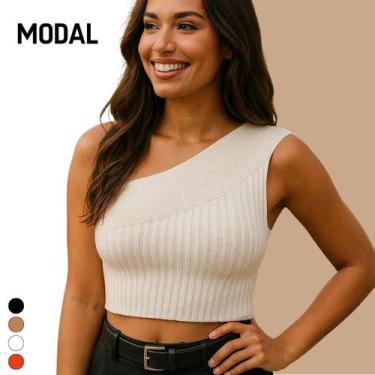 Imagem de Blusa Curta Cropped Tricot Feminino Ombro Só Modal Verão - Vitrine Col