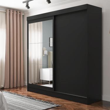 Imagem de Guarda-Roupa Casal com Espelho 2 Portas de Correr 2 Gavetas Sonny 172 cm - Preto