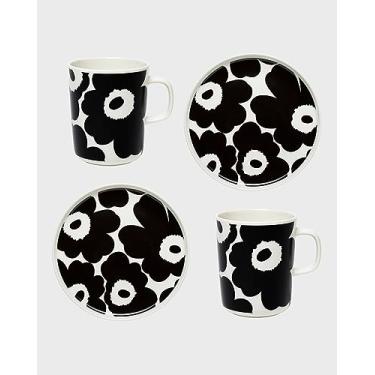 Imagem de Conjunto de caneca Marimekko 071606 190 pares 250 ml), prato 7,9 polegadas (20 cm), xícaras, talheres, unicco preto
