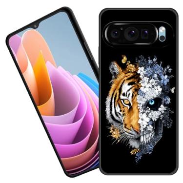 Imagem de BFUKVOU Capa protetora para Pixel 10 Pro XL, borracha de silicone macio premium para Google Pixel 10 Pro XL 6,8 polegadas 2025, arte floral de tigre e caveira