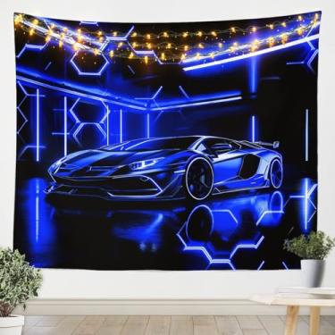 Imagem de Feelyou Tapeçaria de carro esportivo rápido grande 149.9 cm x 208.3 cm crianças carro de corrida favo de mel pendurado na parede para meninos meninas adolescentes carro de corrida cobertor de parede