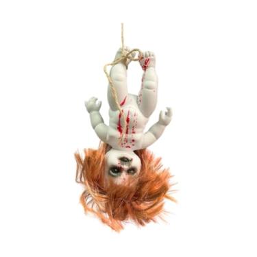 Imagem de Milageto Adereços assustadores, bonecas assustadoras penduradas, decoração assustadora para feriados, adereços de terror, boneca assombrada, boneca assustadora, Menina Grande