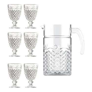 Imagem de Kit Jarra de Vidro com 6 Taças 200ml – Design Clássico Lapidado, Ideal para Água, Suco, Vinho e Bebidas em Reuniões, Almoços e Jantares