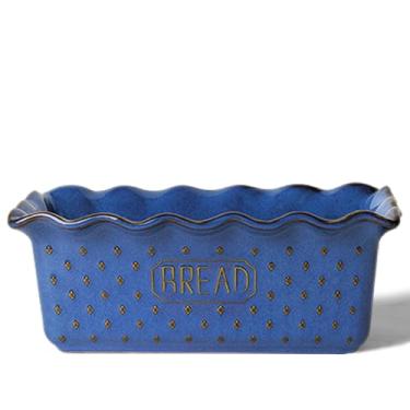 Imagem de QUXIJA Forma de pão de cerâmica para assar pão, 22 x 12 cm, formas antiaderentes para cozinhar, podem ser colocadas no micro-ondas e na lava-louças, molde retangular (azul vintage)