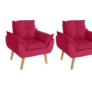 Imagem de Kit 02 Poltrona/cadeira Decorativa Glamour Opala Com Pés Quadrado Vermelho