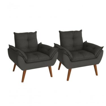 Imagem de Kit 02 Poltrona/cadeira Decorativa Glamour Opala Com Pés Quadrado grafite