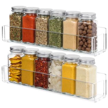 Imagem de Xlxker Racks de especiarias de acrílico para montagem na parede, pacote com 2 prateleiras transparentes para temperos para porta de armário com nano fita e parafusos