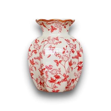 Imagem de Vaso de cerâmica vermelho e branco para flores, vasos modernos de meados do século, jarro decorativo de cerâmica chinoiserie para sua cozinha/decoração de casa/escritório/sala de estar/estante/cornija