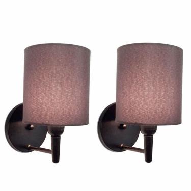 Imagem de Kit-2 Arandela Cilíndrica Md-2009 Base Preto Cúpula Em Tecido 14x15cm Café - Bivolt