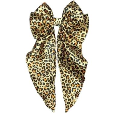 Imagem de Laço da Virgínia- Presilha de Cabelo com Bico de Pato, Acessório Feminino em Cetim 14cm x 24cm.(Oncinha)