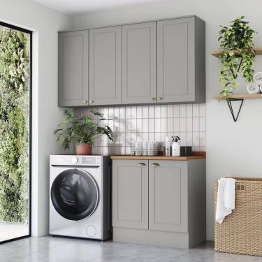 Imagem de Lavanderia Modulada 03 Peças com Tampo Emily Espresso Móveis Cinza/Marrom
