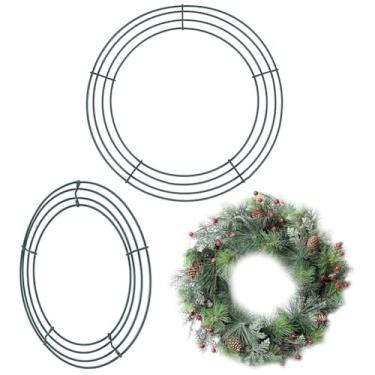 Imagem de CRASPIRE Pacote com 2 molduras de guirlanda de arame em forma de guirlanda de 30 cm, anéis redondos de metal verde escuro, floral, festa de ano novo, para Halloween, Natal, casamento, porta da frente