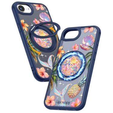 Imagem de Uppuppy Capa para iPhone 16e com anel magnético rotativo de 360° - Compatível com MagSafe, semitransparente, antiimpressões digitais, material macio ao toque, à prova de choque, design Y2K fofo para