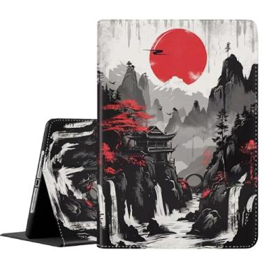 Imagem de Capa para iPad de 10ª geração (versão 2022 de 10,9 polegadas), fina, dobrável, com suporte para despertar/hibernar automático para iPad 10 de 10 polegadas, paisagem japonesa lua vermelha