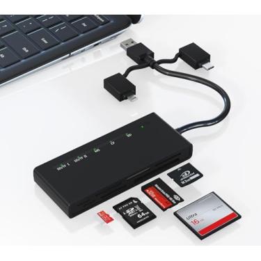 Imagem de Adaptador Memory Stick Pro Duo para iPhone, computador – Leitor de cartão de memória 7 em 1 com Lightning, USB C, USB A 3.0 (5Gbps de alta velocidade), leia 5 cartões simultaneamente para SD, Micro SD