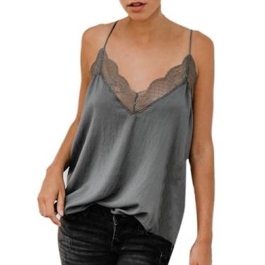 Imagem de Camisola feminina de cetim de seda lisa com tiras colete top sem manga