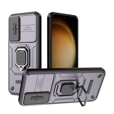 Imagem de SORAKA Capa para Samsung Galaxy S23 Plus 5G com suporte de anel e tampa deslizante para câmara capa Samsung S23 com placa metálica para suporte magnético de carro capa de dupla camada em PC e TPU