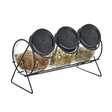 Imagem de Porta tempero horizontal 3 potes black - EM CASA