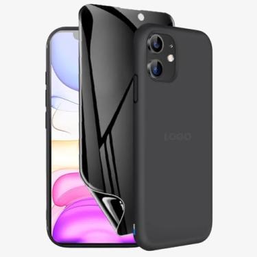 Imagem de Kit Capa Capinha Case Proteção Premium Preta Anti Impactos + Película de Cerâmica Fosca Privacidade Não Quebra, Anti Riscos (iPhone 11)