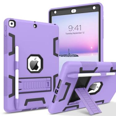 Imagem de BENTOBEN Capa para iPad 9ª Geração/iPad 8ª Geração/iPad 7ª Geração, iPad 10.2 2021/2020/2019, Capa protetora resistente à prova de choque 3 em 1 com suporte para caneta, roxa/preta
