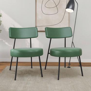 Imagem de Kit 02 Poltronas Decorativas Sala de Estar Kobe Estofada com Encosto Couríssimo Verde - Desk Design