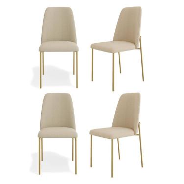 Imagem de Kit 04 Cadeiras Sala de Jantar Lior com Encosto Estofado Base Dourada Linho Bege - Desk Design