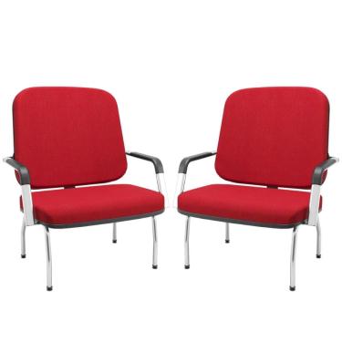 Imagem de Kit 02 Cadeiras de Escritório Recepção com Braço Fixa Cromada Magno P03 Crepe Vermelho - Lyam Decor