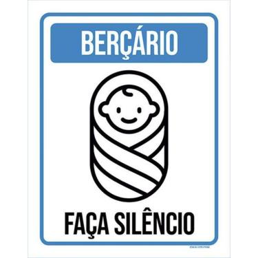 Imagem de Kit 5 Placas Berçario Faça Silêncio Azul Ícone 36X46