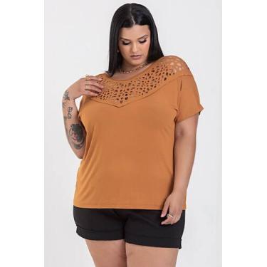 Imagem de Blusa Feminina Plus Size Malha Viscose Detalhe Corte a Laser - Serena,