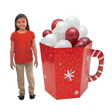 Imagem de Fun Express Caneca 3D Hot Cocoa de papelão vermelho e branco com balões – 86 cm, 1 conjunto, perfeita para adereços de fotos de férias, decoração de festa interna, inclui 24 balões de látex, fácil