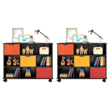 Imagem de Kit 2 Nichos Organizadores com 3 Gavetas Preto/Colorido - Qmovi